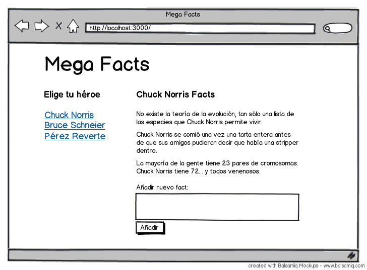 Página de Mega Facts Mockup de la página de Mega Facts
